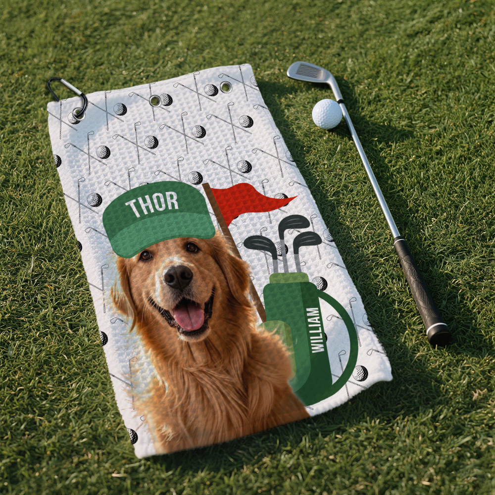 Custom Pet Golf Towel With Pet Photo Personalized Dog Name Golf Towel Custom Cat Golf Rag Golf Gifts For Him Dog Lover Gifts Golf Lover Gift