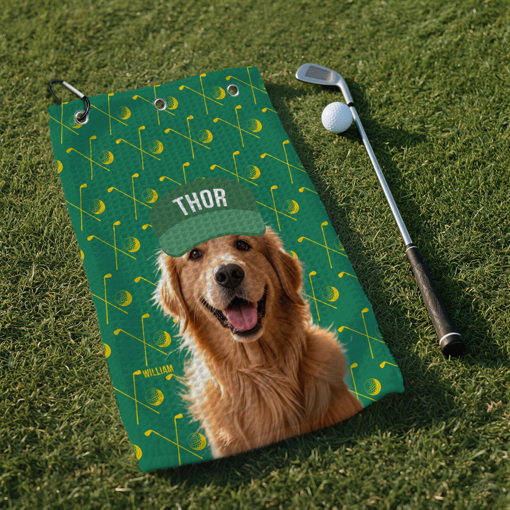 Custom Pet Golf Towel With Pet Photo Personalized Dog Name Golf Towel Custom Cat Golf Rag Golf Gifts For Him Dog Lover Gifts Golf Lover Gift