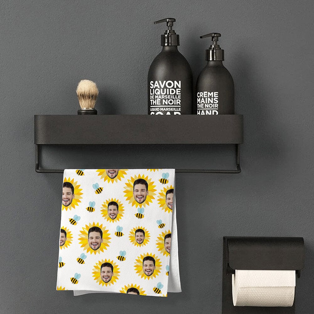 Custom Face Towel White Sunflower Towel Funny Gifts for Him - Giftlab