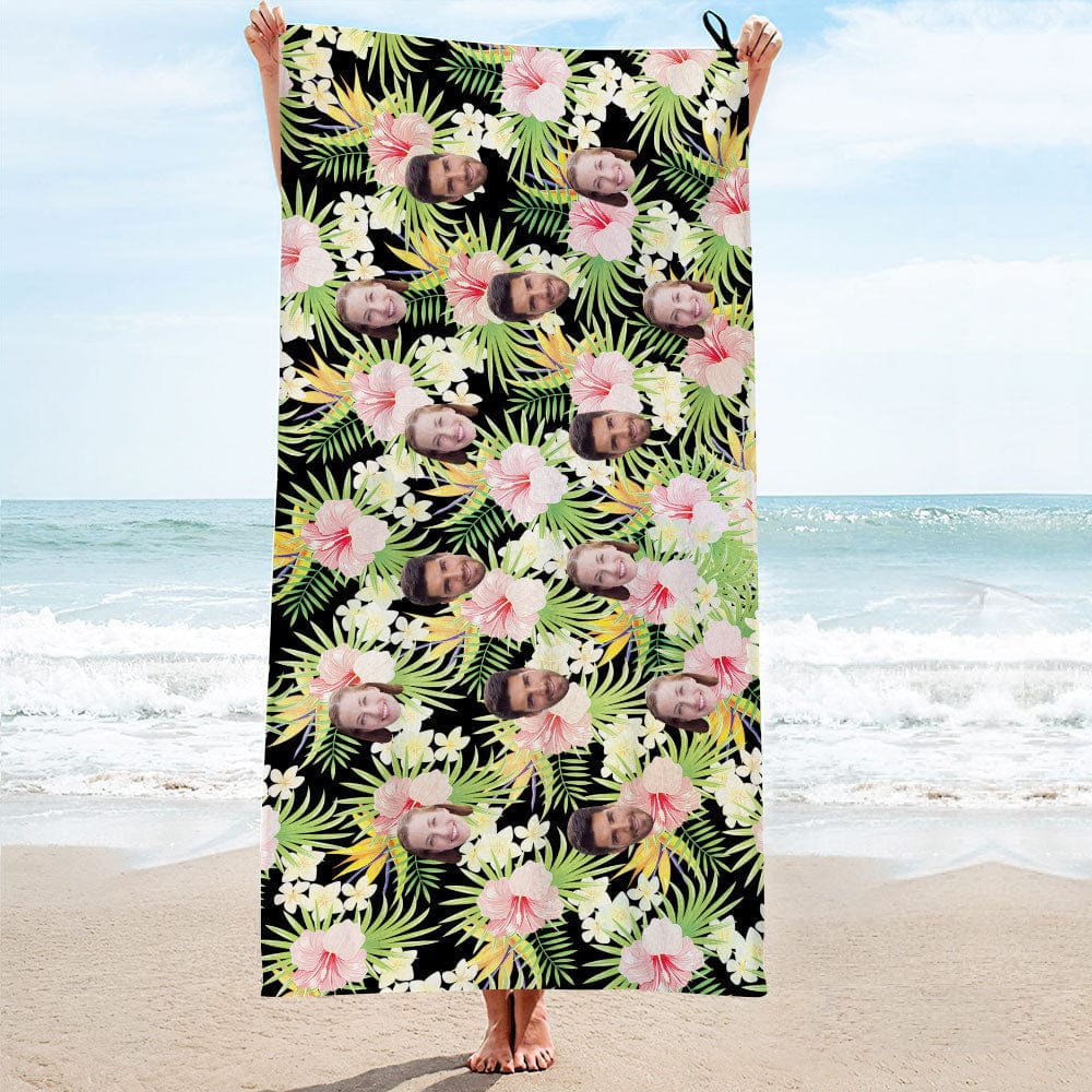 Custom Photo Towel Personalized Beach Towel Hawaii Style Towel Gift For Couple - Giftlab