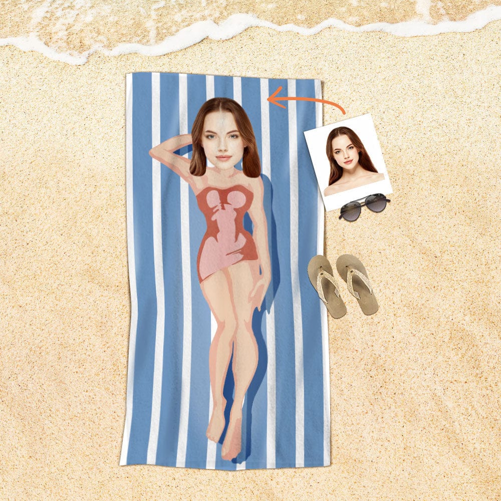 Custom Face Beach Towel Personalized Red Dress Beach Towel Funny Gift for Summer - GiftLab