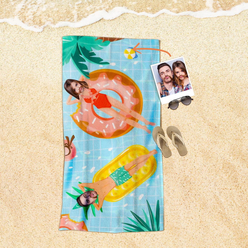 Custom Face Beach Towel Personalized Couple Style Beach Towel Funny Gift for Summer - GiftLab