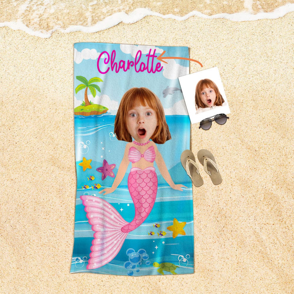 Custom Face Beach Towel Personalized Pink Mermaid Beach Towel Funny Gift for Summer - GiftLab