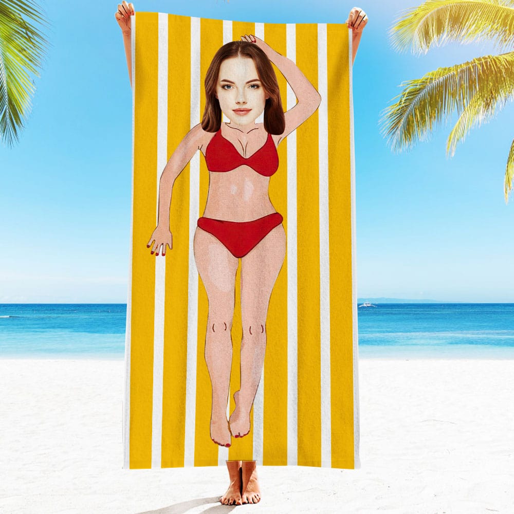 Custom Face Beach Towel Personalized Sexy Bikini Girl Beach Towel Funny Gift for Summer - GiftLab