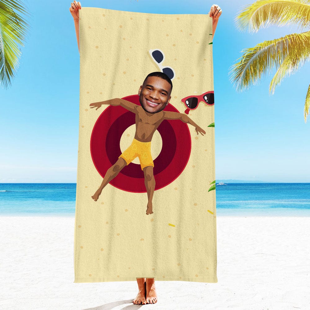 Custom Face Beach Towel Personalized Yellow Pants Men Beach Towel Funny Gift for Summer - GiftLab