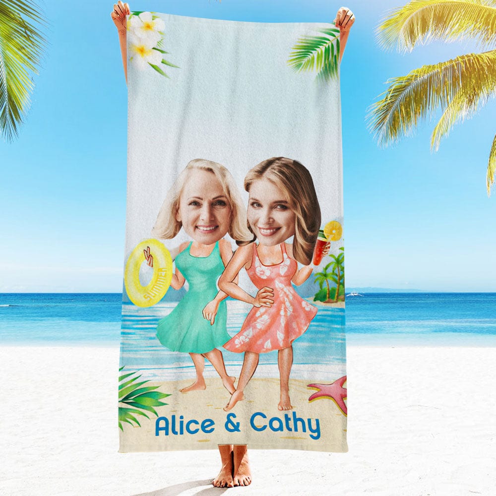 Custom Face Beach Towel Personalized Hawaii Style Beach Towel Funny Gift for Summer - GiftLab