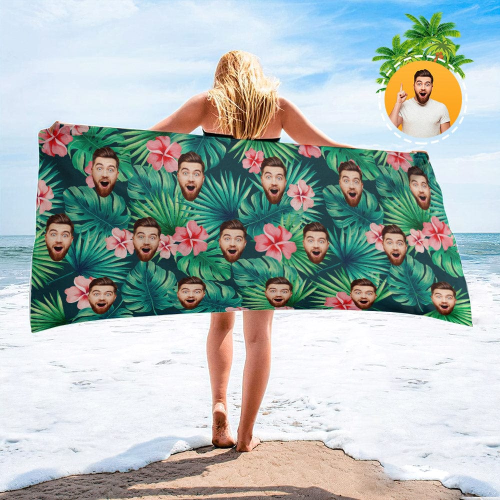 Personalized Beach Towels with Photo Custom Red Flowers Beach Towel - GiftLab