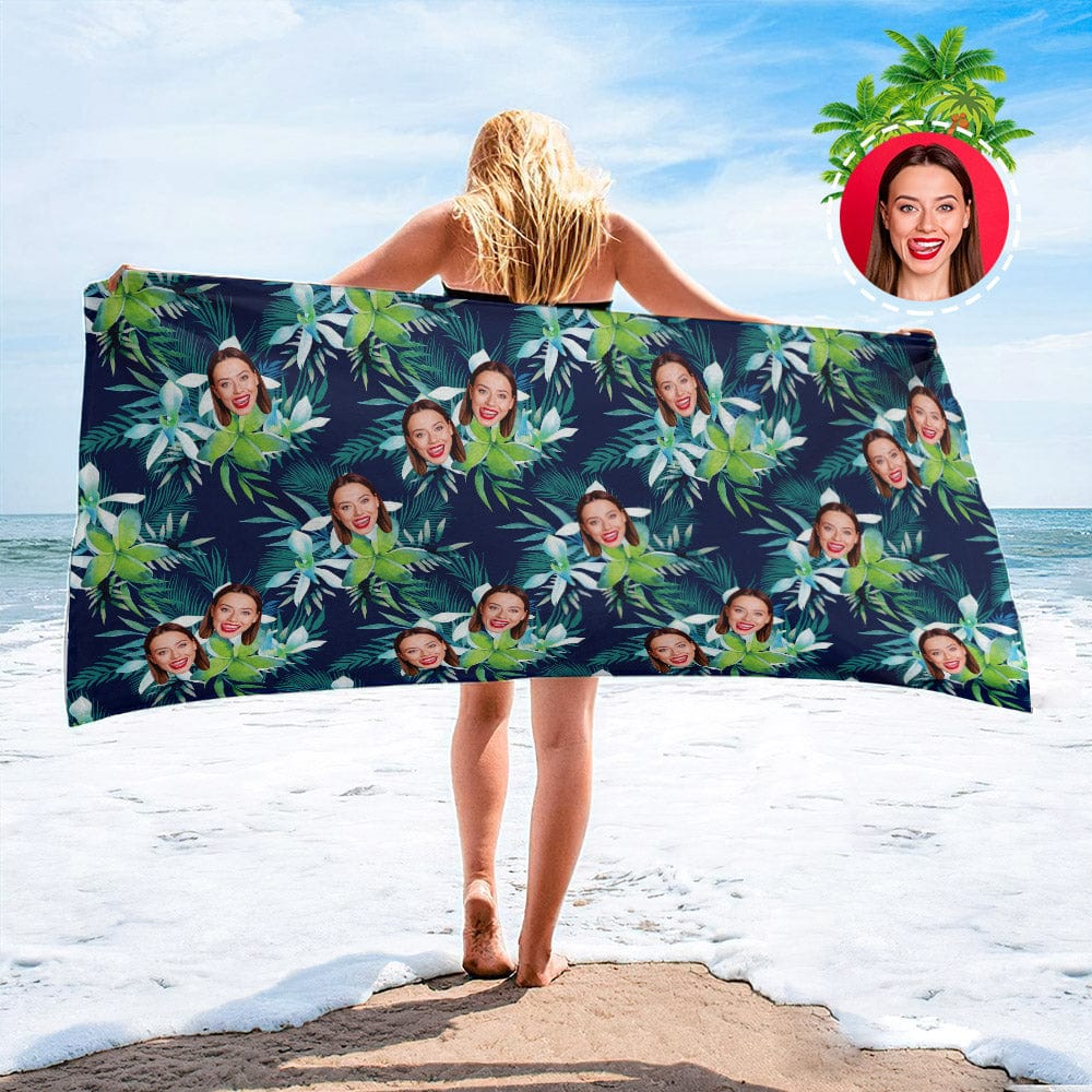 Personalized Beach Towels with Photo Custom Leaves and Petal Beach Towel - GiftLab