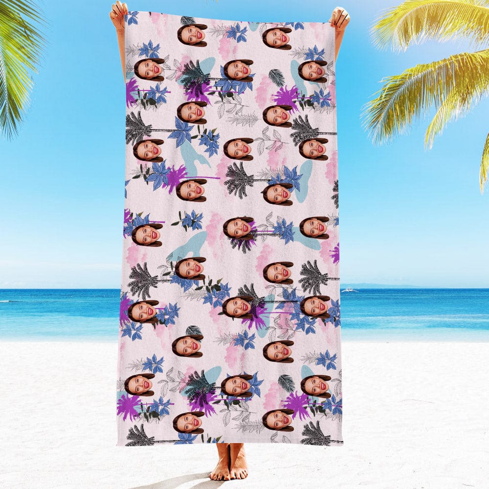 Personalized Beach Towels with Photo Custom Clouds and Trees Beach Towel - GiftLab