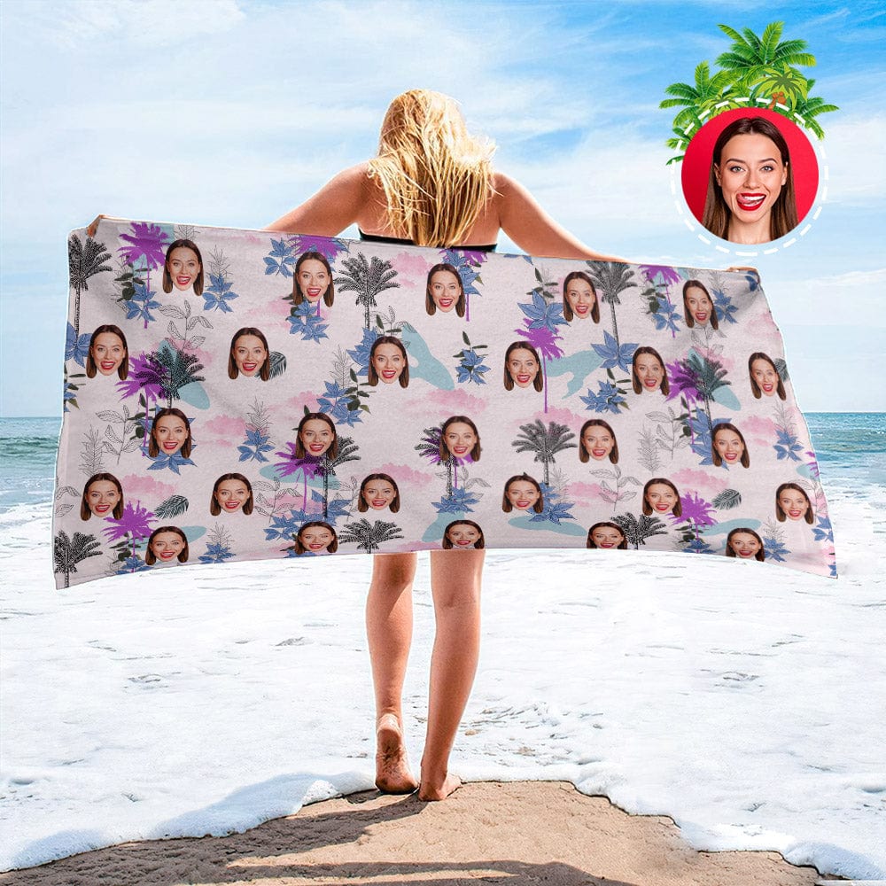Personalized Beach Towels with Photo Custom Clouds and Trees Beach Towel - GiftLab