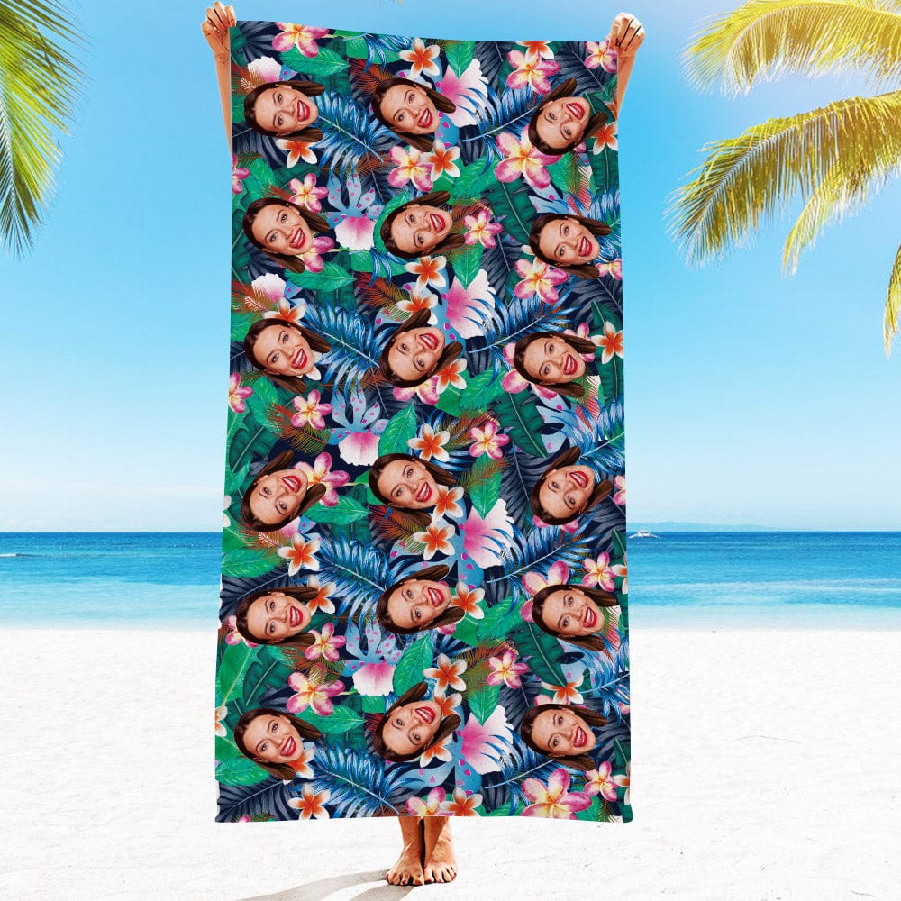 Personalized Beach Towels with Photo Custom Colorful Flowers Beach Towel - GiftLab