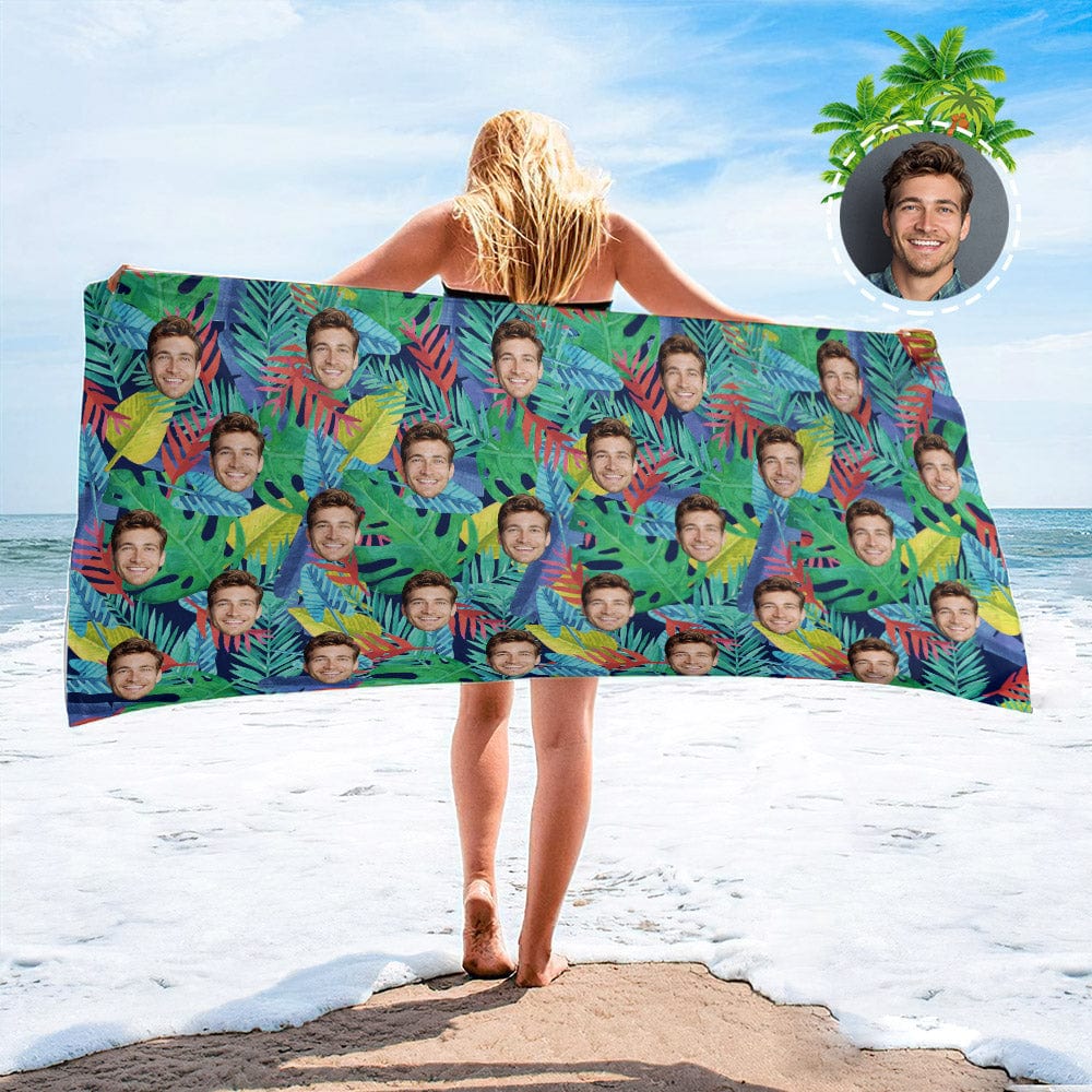 Personalized Beach Towels with Photo Custom Multicolor Leaves Beach Towel - GiftLab