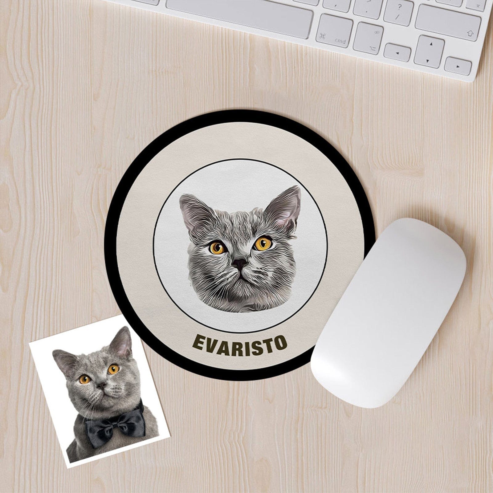 Custom Round Mouse Pad Personalized Pet Face with Name Gift for Pet Lover - Black & White - Giftlab