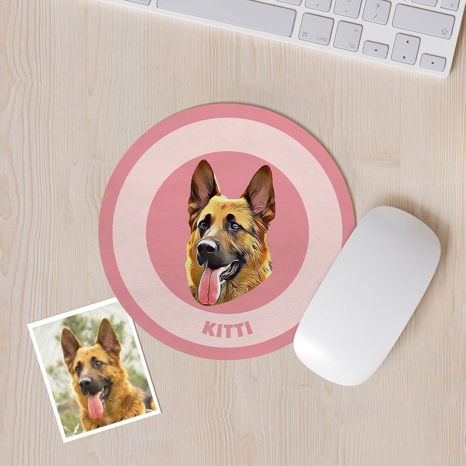 Custom Round Mouse Pad Personalized Pet Face with Name Gift for Pet Lover - Pink - Giftlab