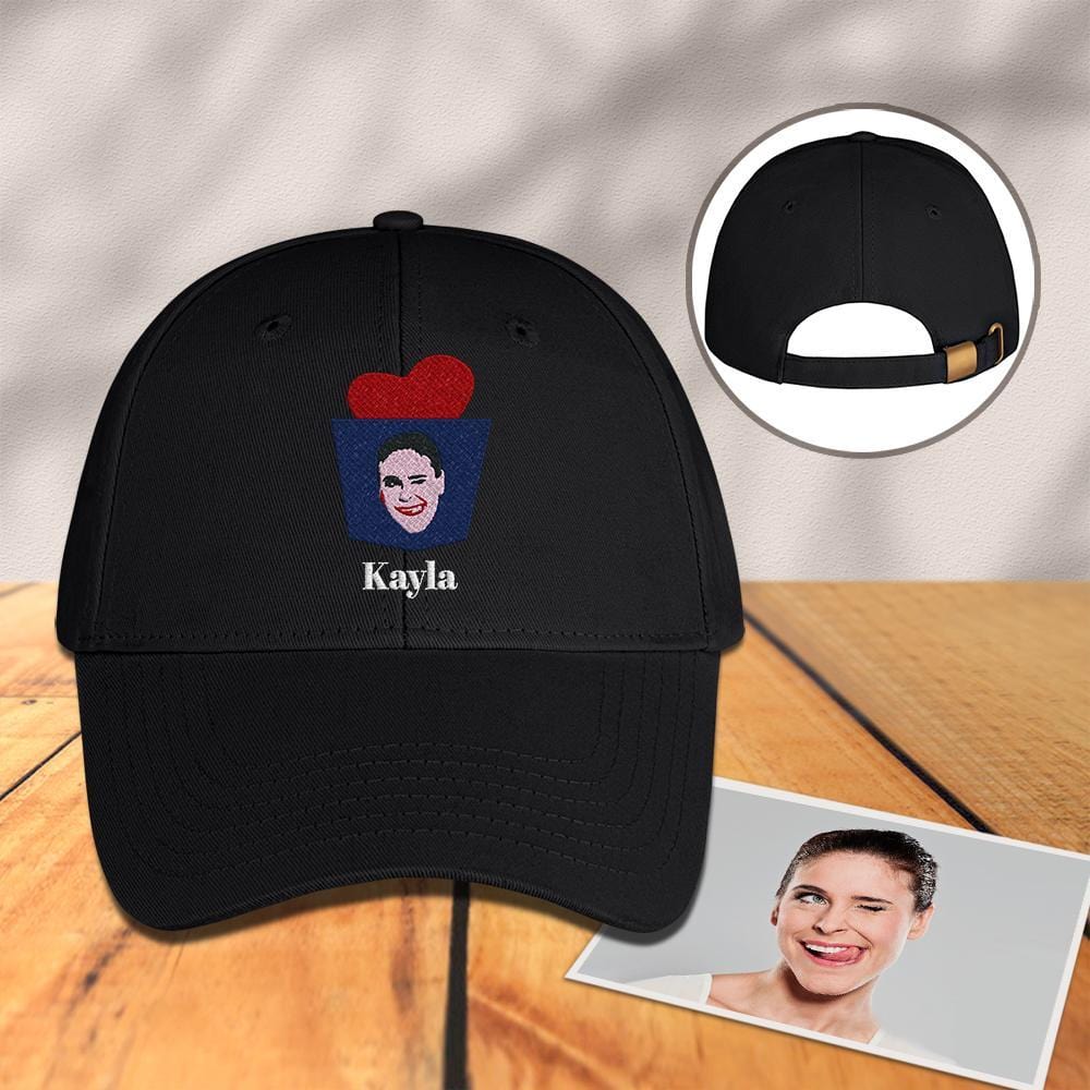 Custom Engraved Photo Baseball Cap Black with Metal Button - Giftlab