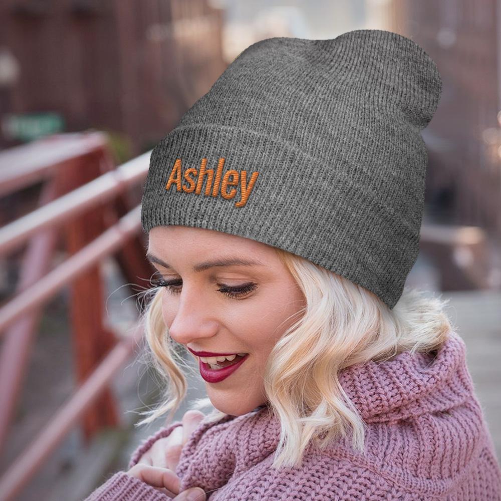 Custom Embroidery Knitted Hat With Text Personalized Beanie Gift For Her - Giftlab