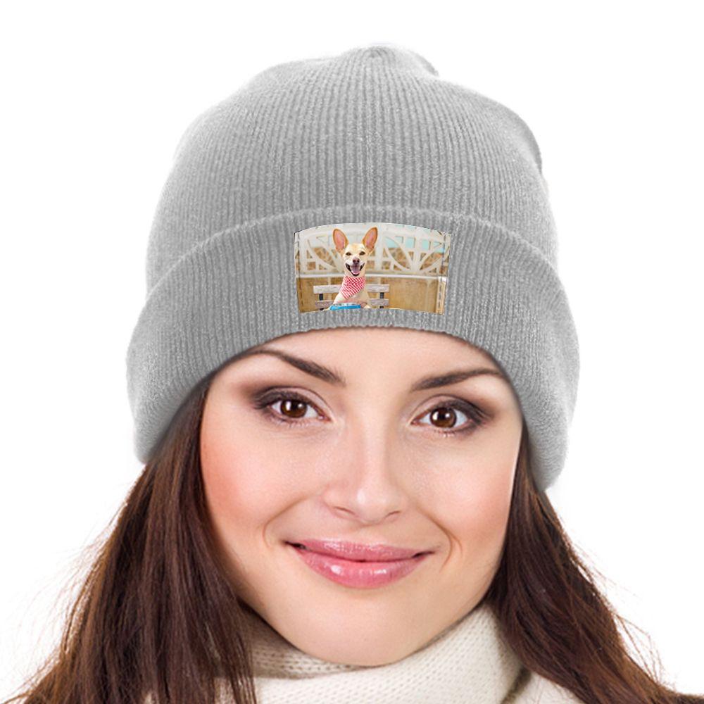 Personalized Photo Beanie Hat Custom Knitted Hats Gift-Light Gray - Giftlab