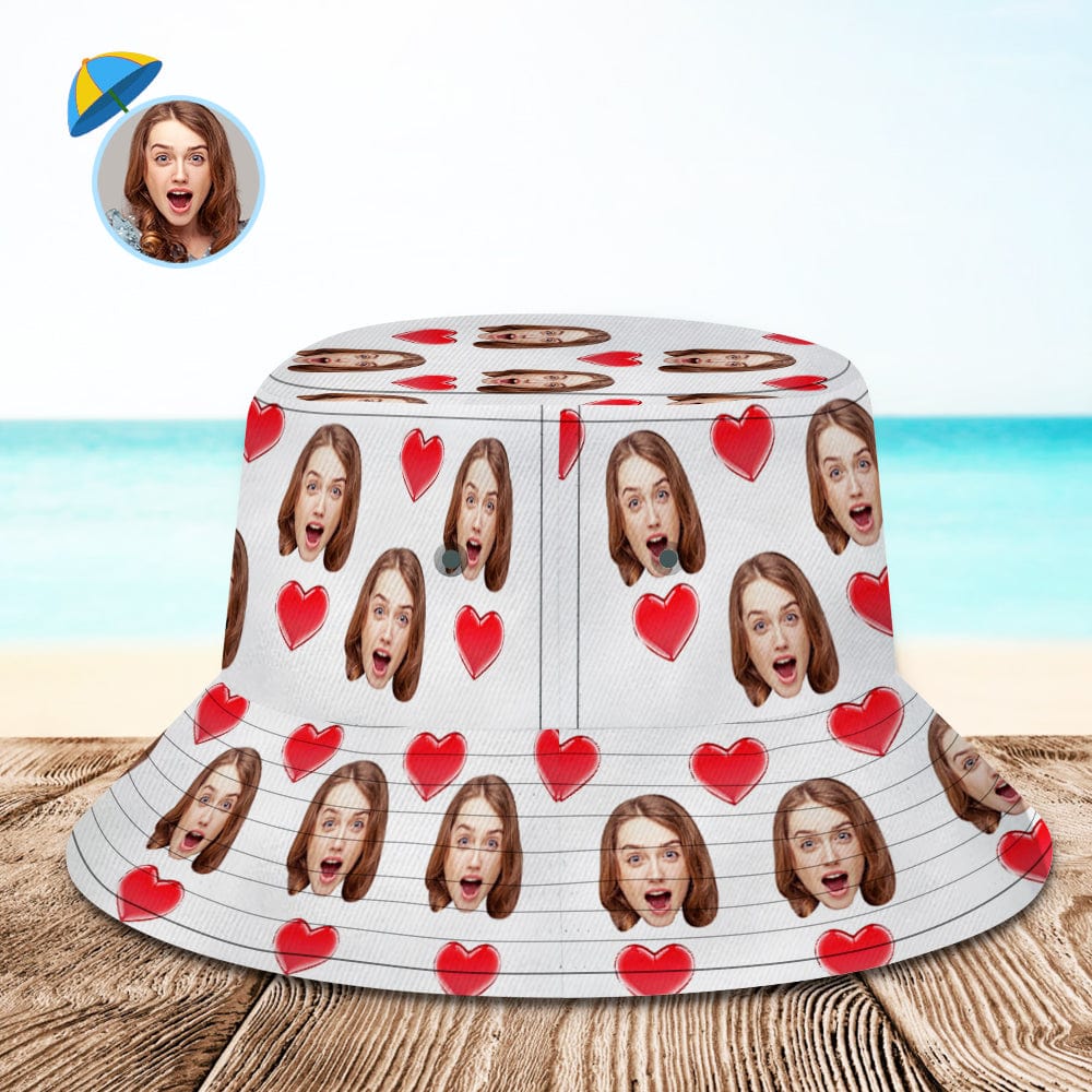 Custom Bucket Hat Personalize Face Heart Unisex Bucket Hat Wide Brim Outdoor Summer Cap - Giftlab