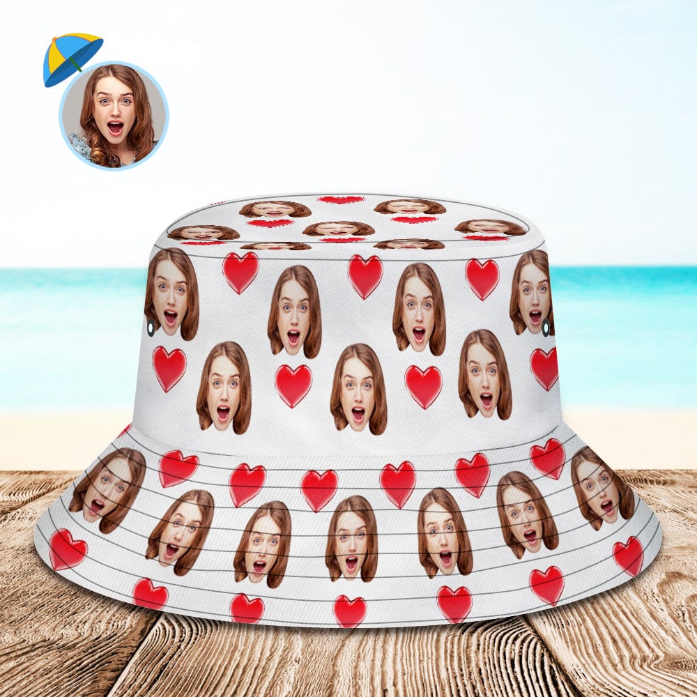 Custom Bucket Hat Personalize Face Heart Unisex Bucket Hat Wide Brim Outdoor Summer Cap - Giftlab
