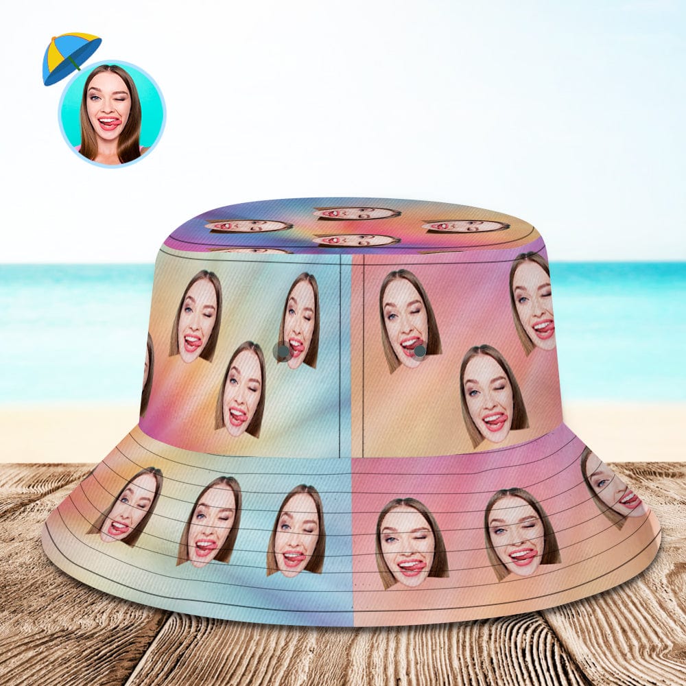 Custom Bucket Hat Personalize Rainbow Color Unisex Face Bucket Hat Wide Brim Outdoor Summer Cap - Giftlab