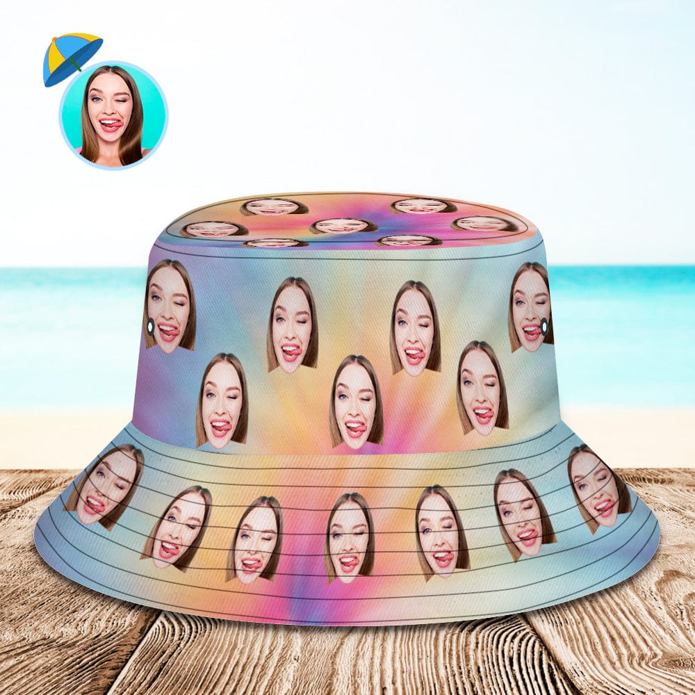 Custom Bucket Hat Personalize Rainbow Color Unisex Face Bucket Hat Wide Brim Outdoor Summer Cap - Giftlab