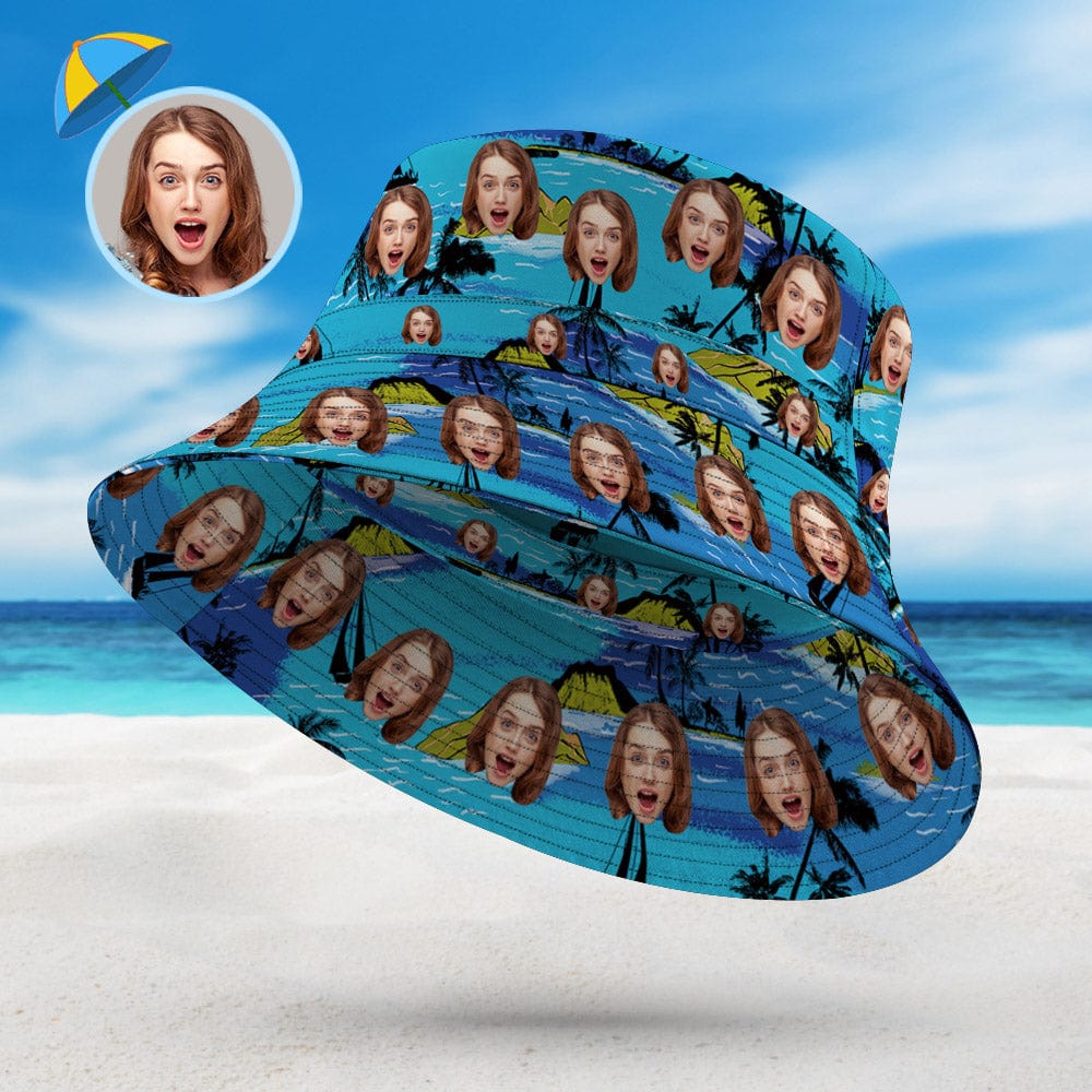 Personalized Face Bucket Hat Double-Side-Wear Reversible Hawaiian Style Outdoors Sun Cap - Giftlab