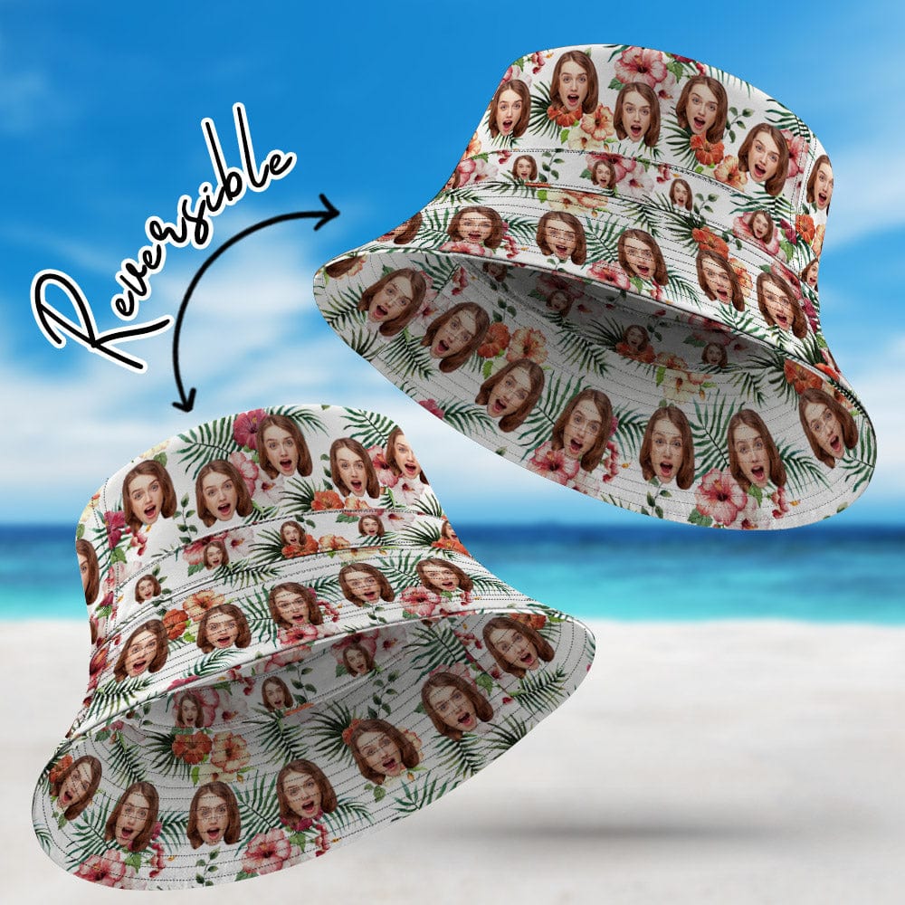 Personalized Face Reversible Bucket Hat Hawaiian Style Double-Side-Wear Outdoors Sun Cap - Giftlab
