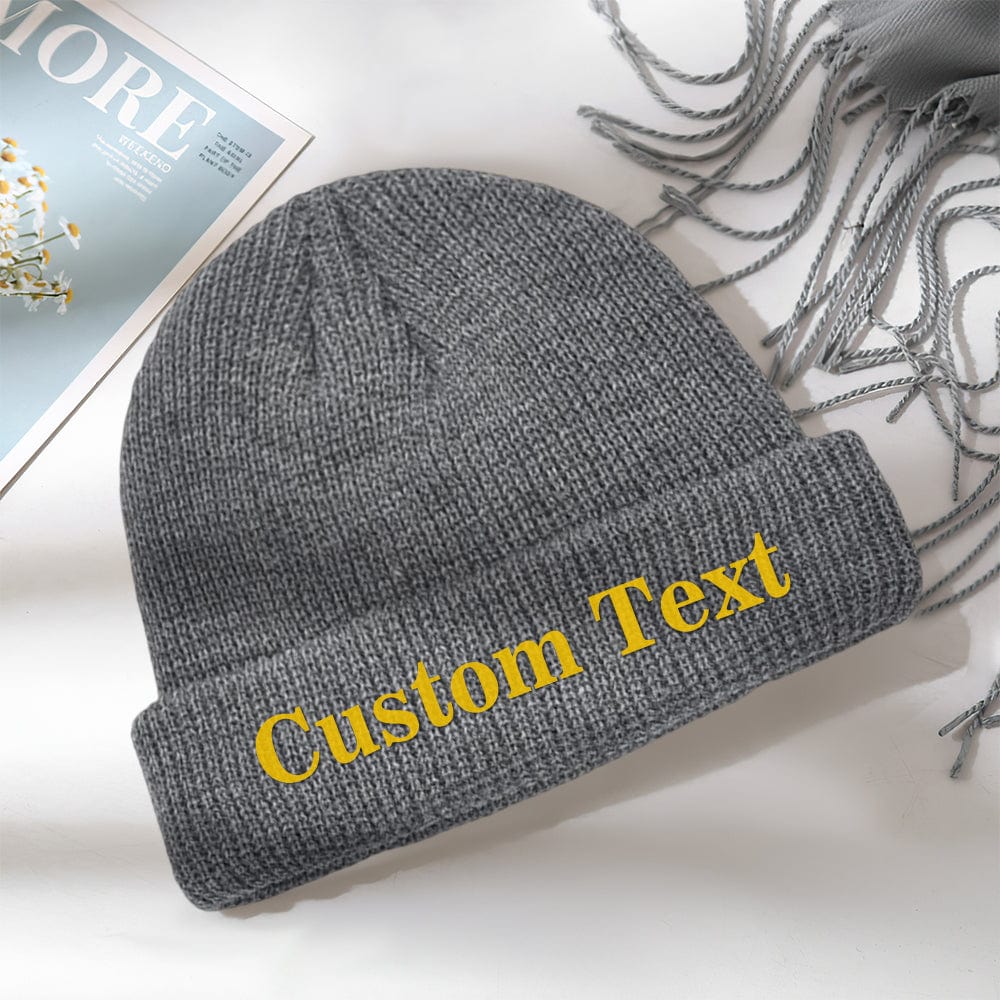 Custom Text Knitted Hat Unisex Beanie Hat Winter Warm Cap for Adult - Giftlab
