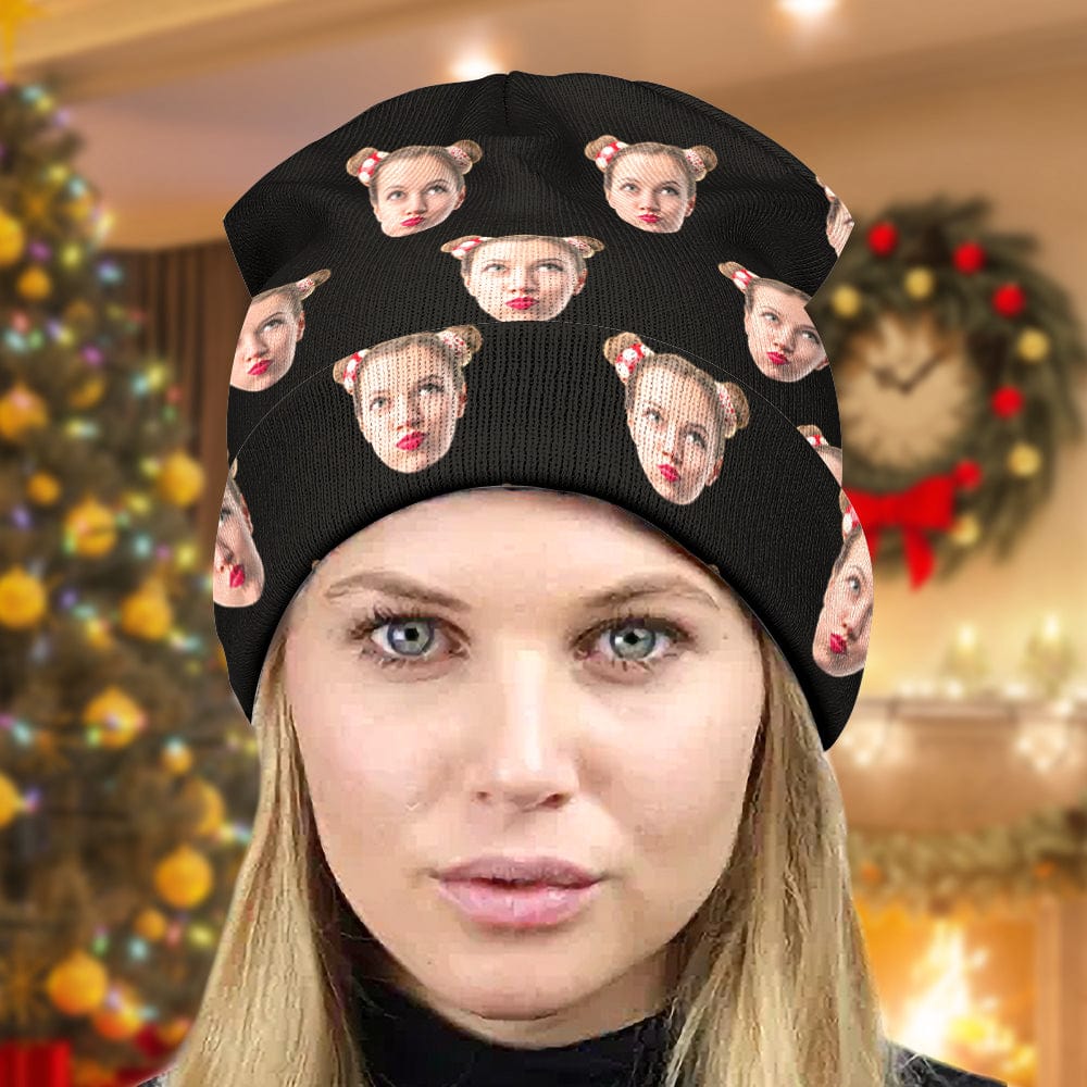 Custom Face Beanie Hat Warm Soft Knit Hat Winter Cap for Men Women - Giftlab