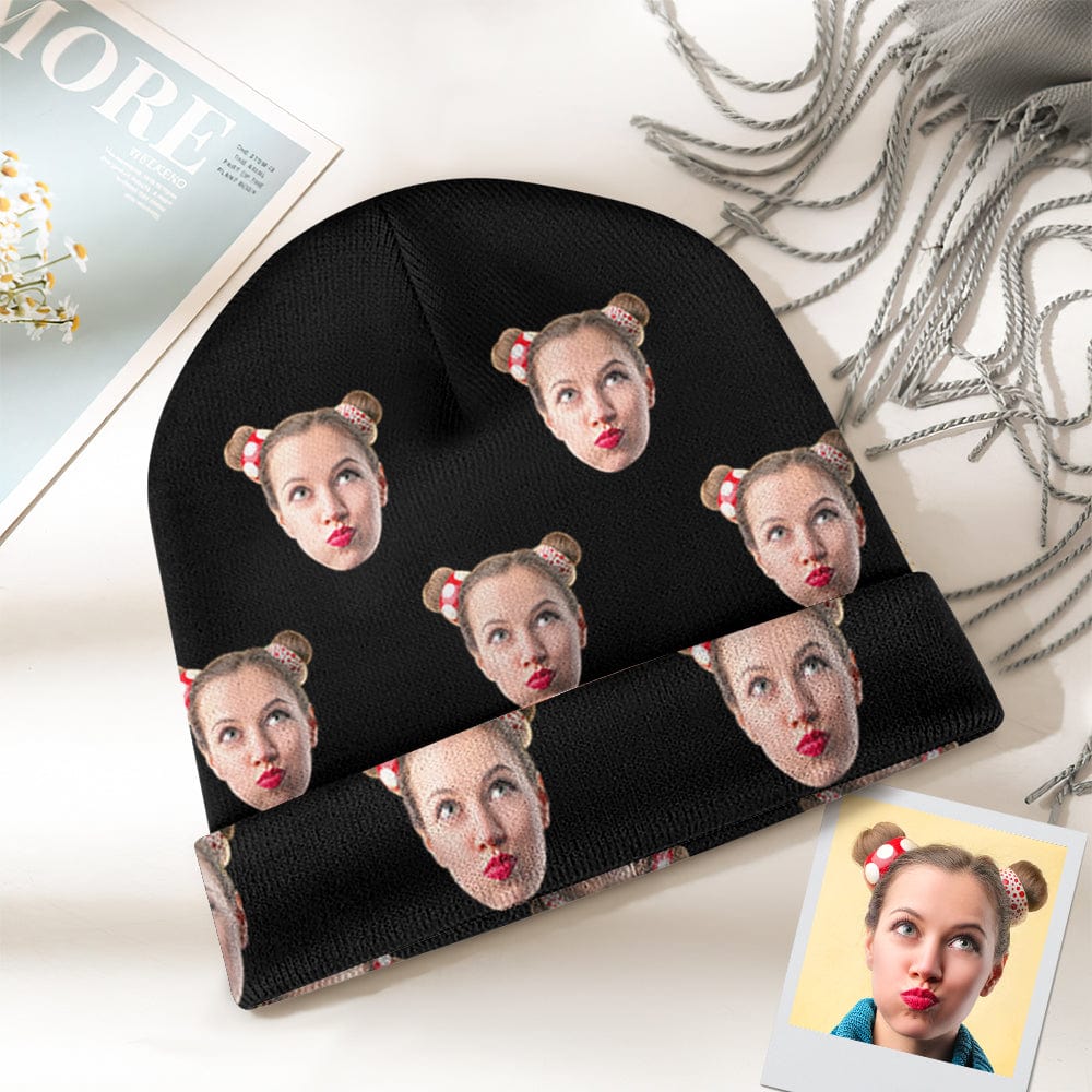 Custom Face Beanie Hat Warm Soft Knit Hat Winter Cap for Men Women - Giftlab