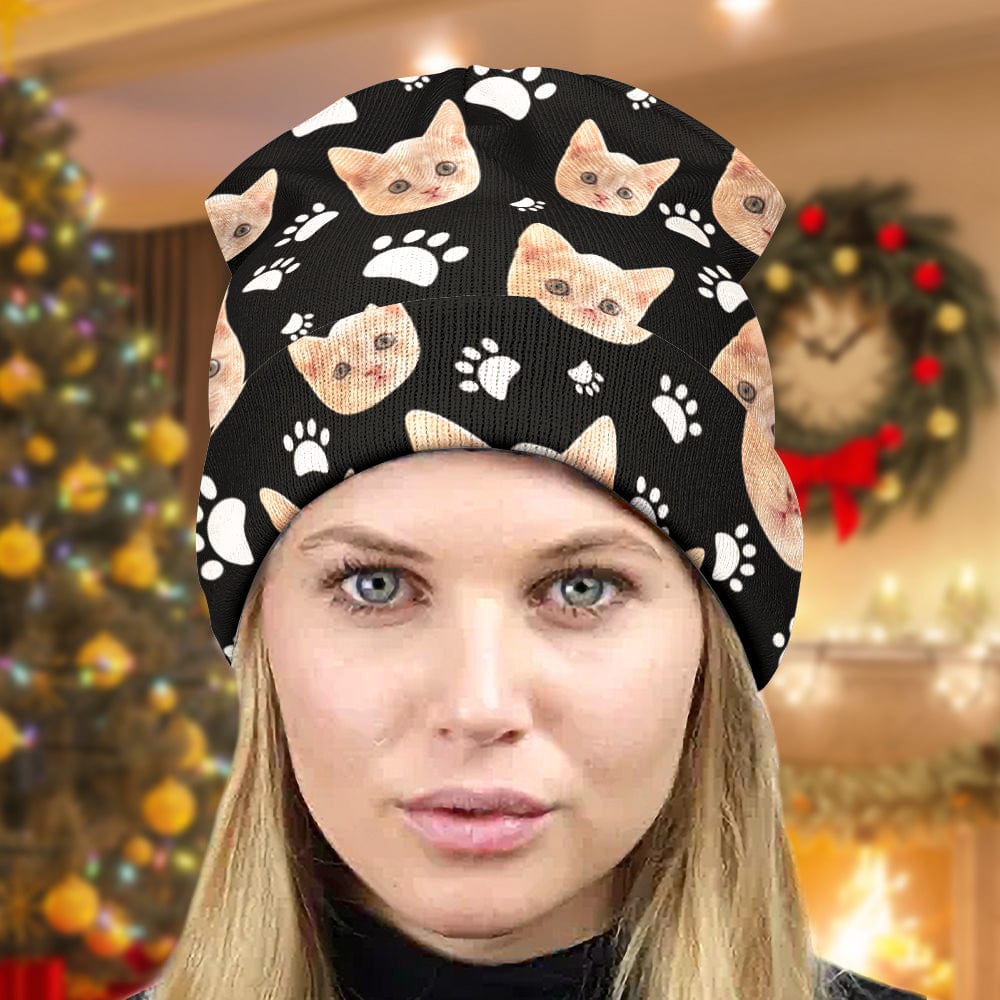 Custom Pet Face Beanie Hat Warm Soft Knit Hat Winter Cap Gifts for Pet Lovers - Giftlab