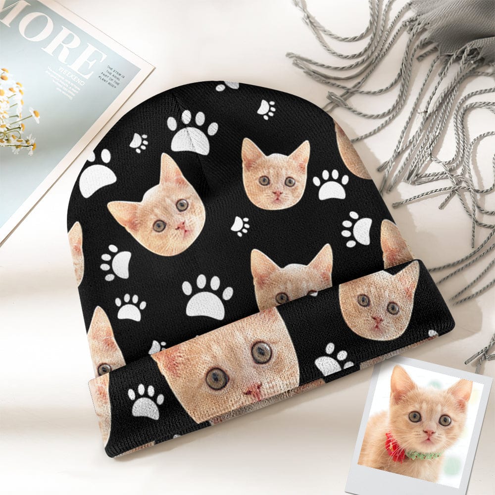 Custom Pet Face Beanie Hat Warm Soft Knit Hat Winter Cap Gifts for Pet Lovers - Giftlab