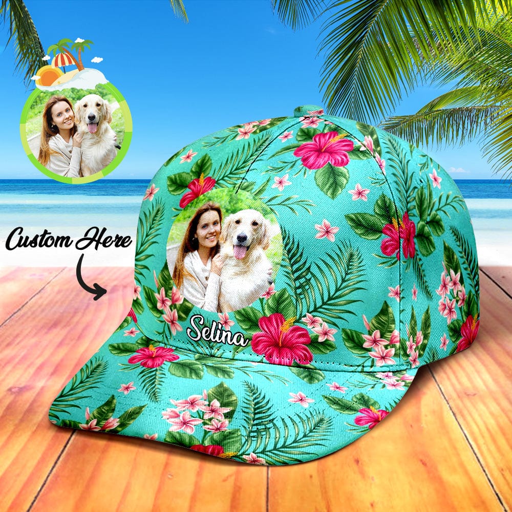 Personalized Photo and Name Hawaiian Style Baseball Cap Gifts for Her - Giftlab