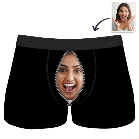 Funny Gift For Boyfriend Custom Boxer -  Zip Face