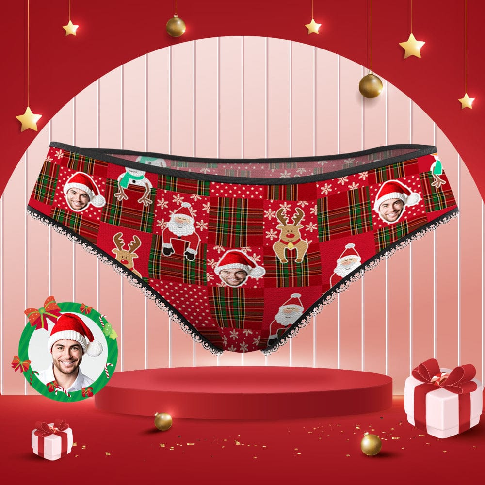 Custom Face Panties Personalized Photo Red Christmas Lace Panties for Women - Giftlab