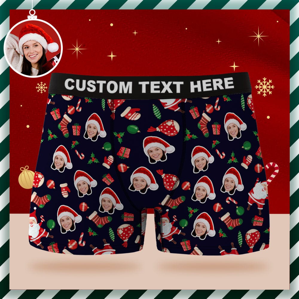Custom Face Boxer Briefs Personalized Underwear Happy Santa Claus Christmas Gift for Him - Giftlab