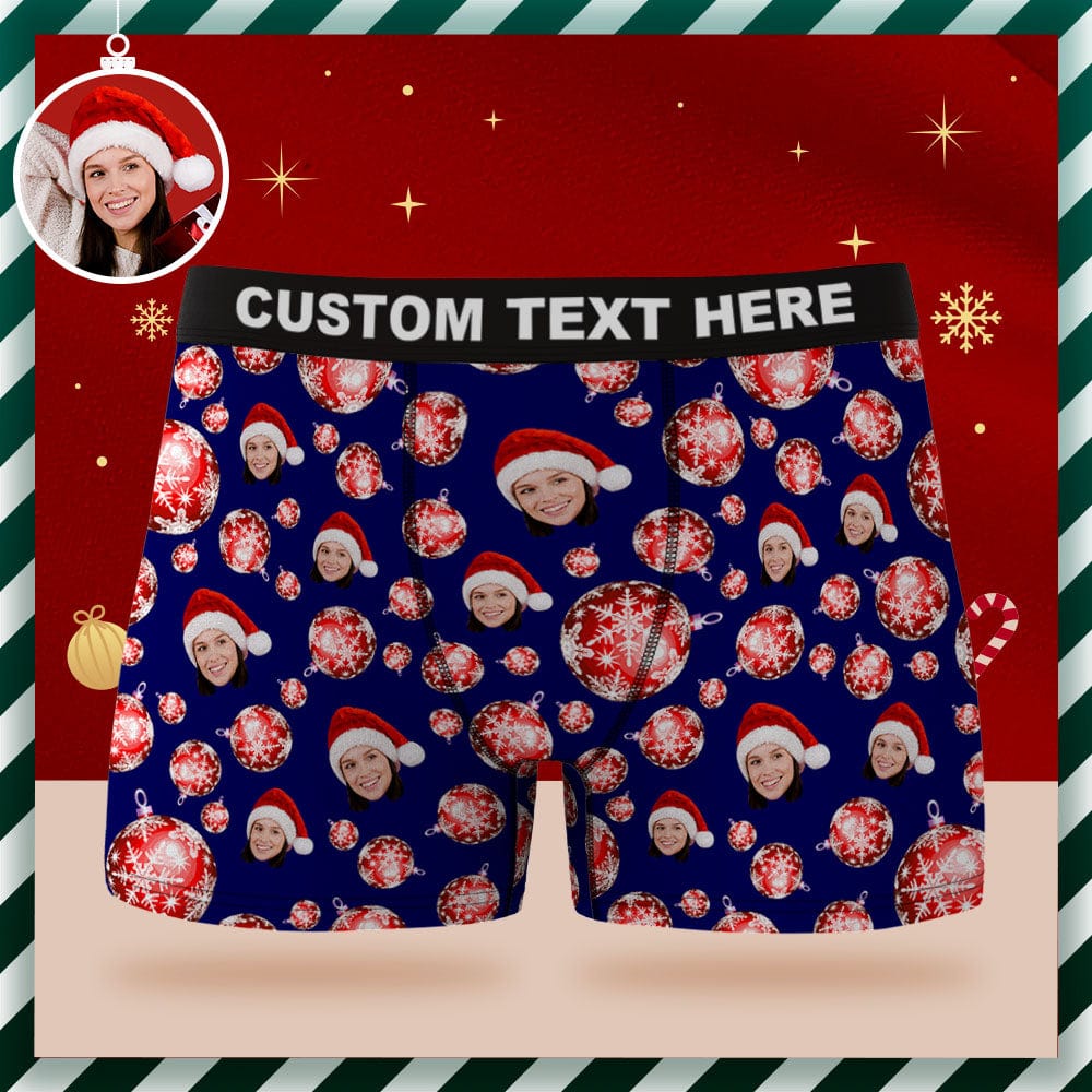 Custom Face Boxer Briefs Personalized Blue Underwear Christmas Balls Merry Christmas Gifts for Him - Giftlab
