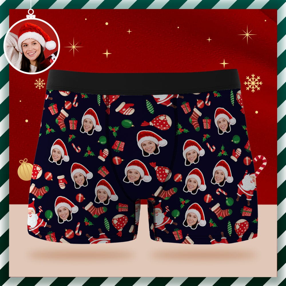 Custom Face Boxer Briefs Personalized Underwear Happy Santa Claus Christmas Gift for Him - Giftlab