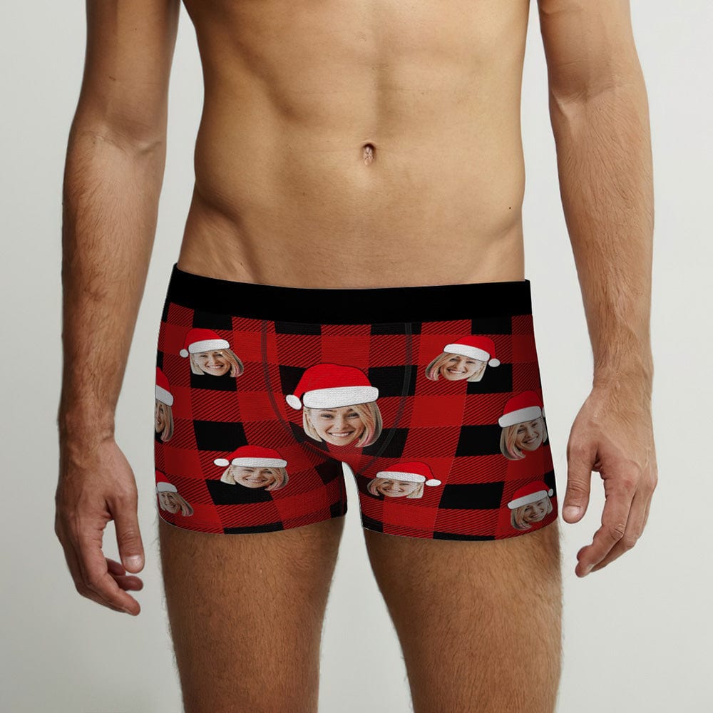 Custom Face Boxer Briefs Personalized Buffalo Plaid Underwear Christmas Gifts for Him - Giftlab