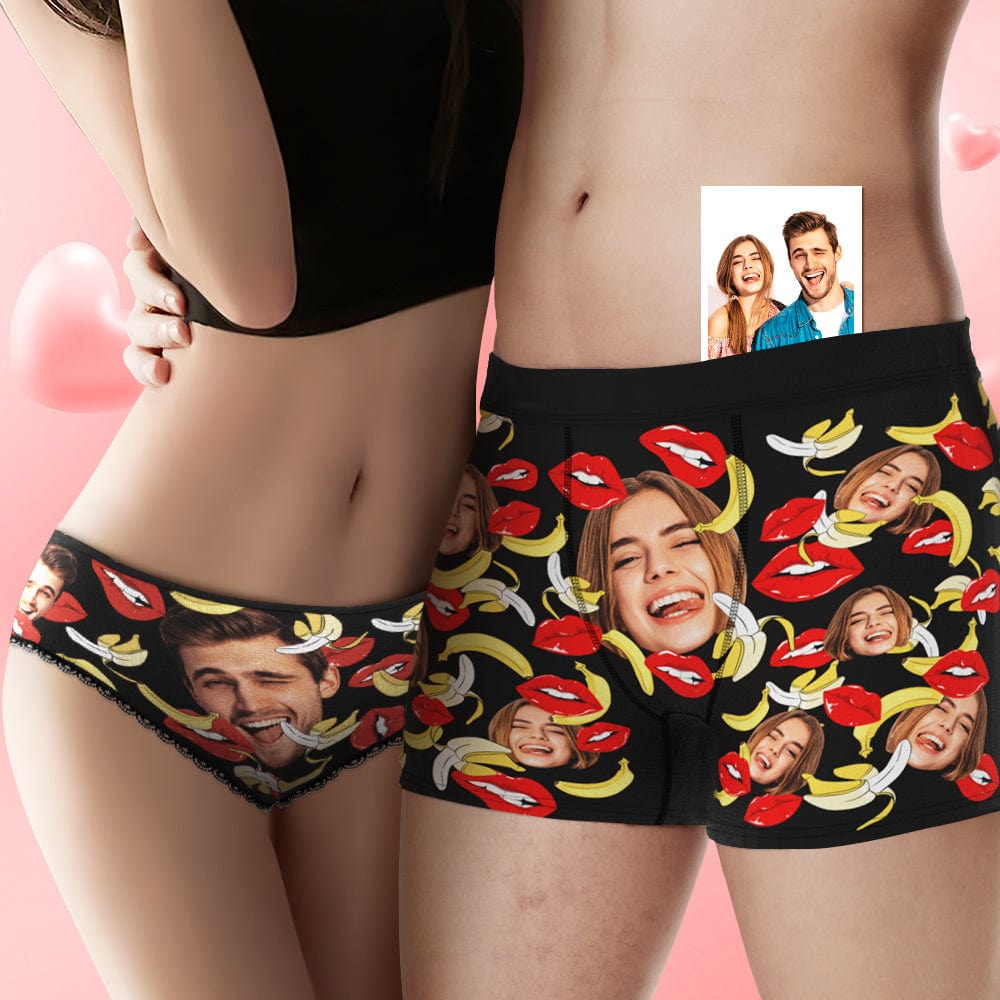 Custom Face Underwear Personalized Eat Banana Boxer Briefs and Panties Valentine's Day Gifts for Couple - Giftlab