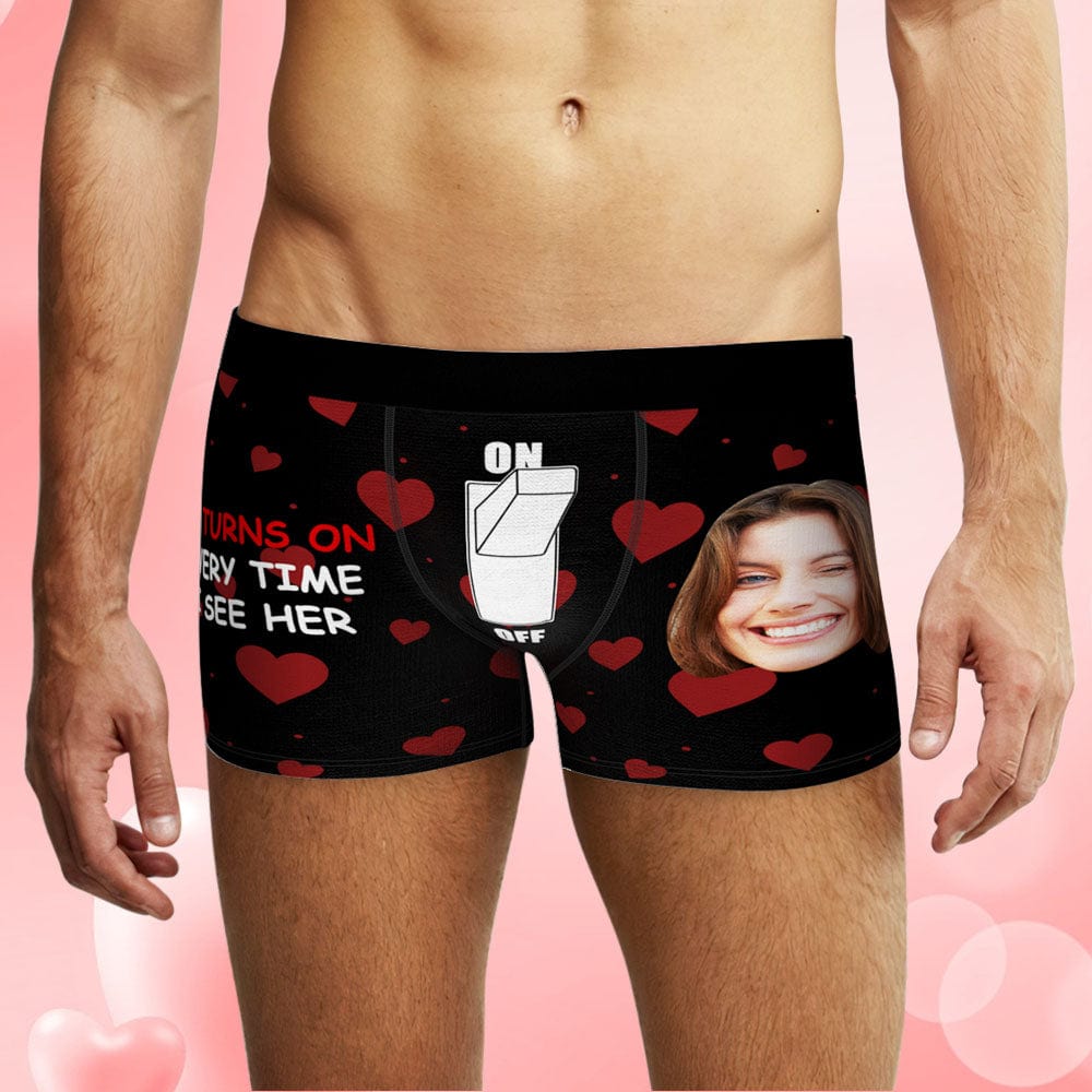 Custom Face Boxer Briefs Personalized Underwear IT TURNS ON EVERY TIME I SEE HER Valentine's Day Gifts for Him - Giftlab