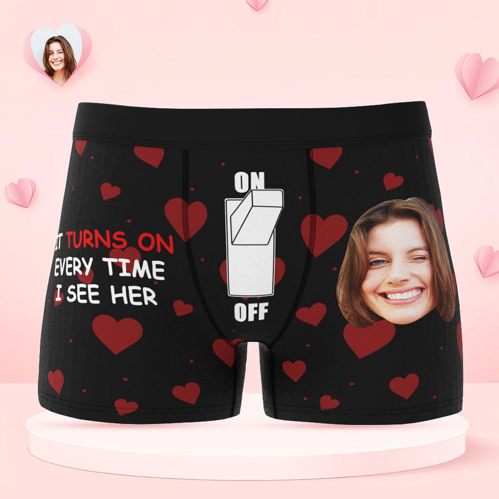 Custom Face Boxer Briefs Personalized Underwear IT TURNS ON EVERY TIME I SEE HER Valentine's Day Gifts for Him - Giftlab