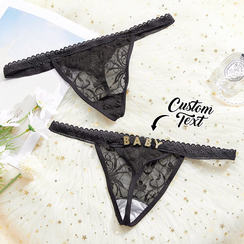 Custom Rhinestone Letter Thong Personalized Name Lace Panties - Giftlab