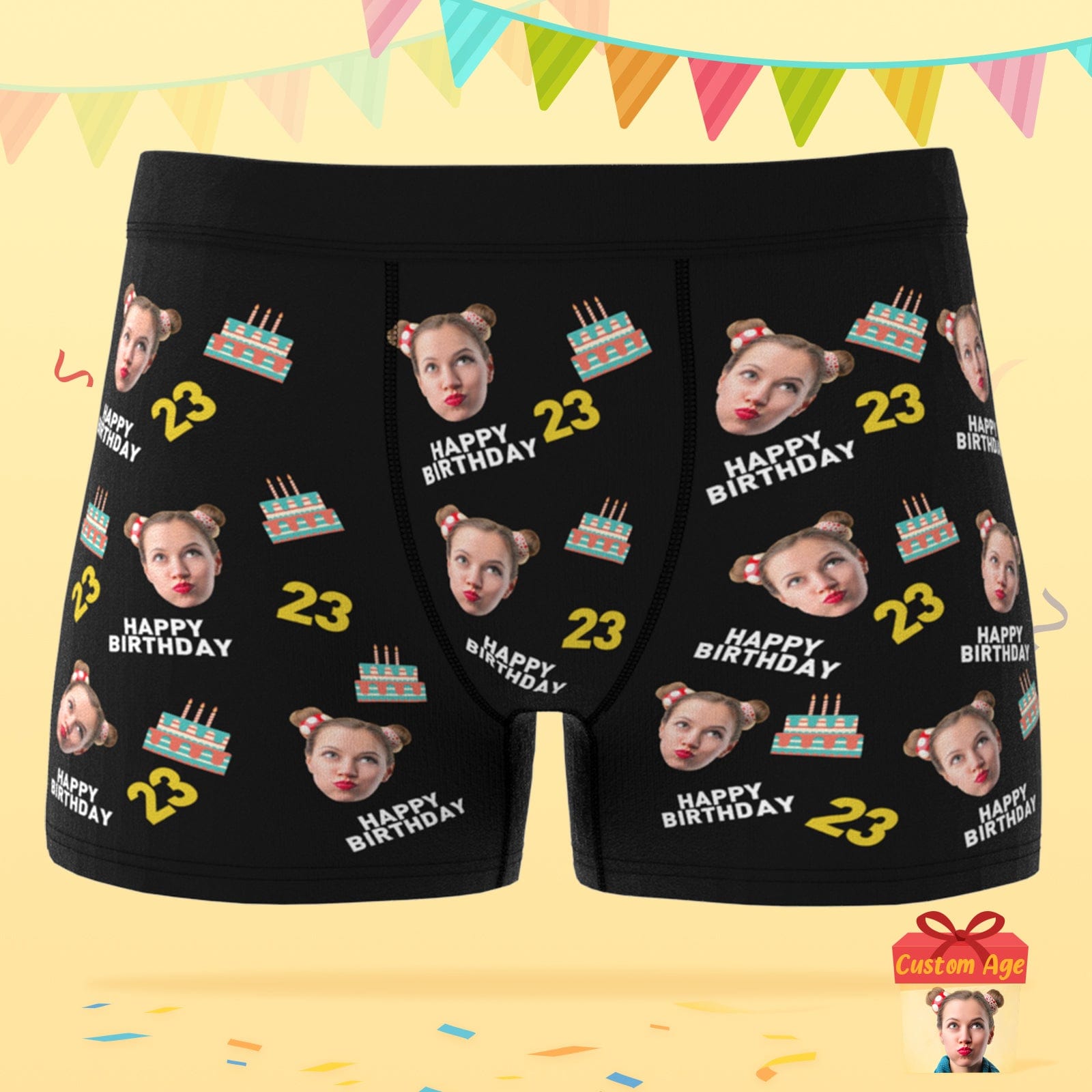 Custom Face Boxer Shorts with Age Birthday Cake Boxer Personalized Birthday Gift for Boyfriend - Giftlab