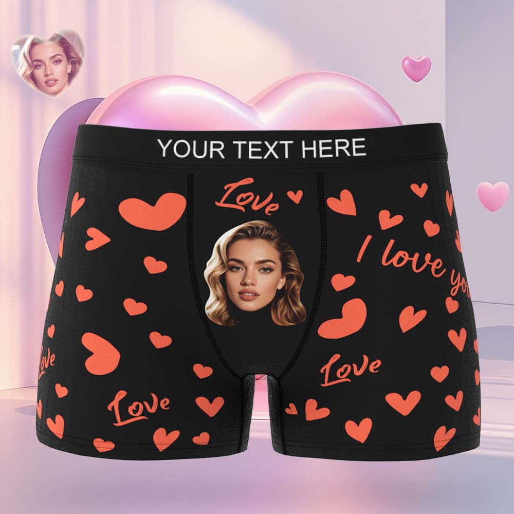 Custom Men's Face Boxer Underwear Personalized Boxer Briefs with Heart Pattern Special Present for Valentine's Day - GiftlabUS
