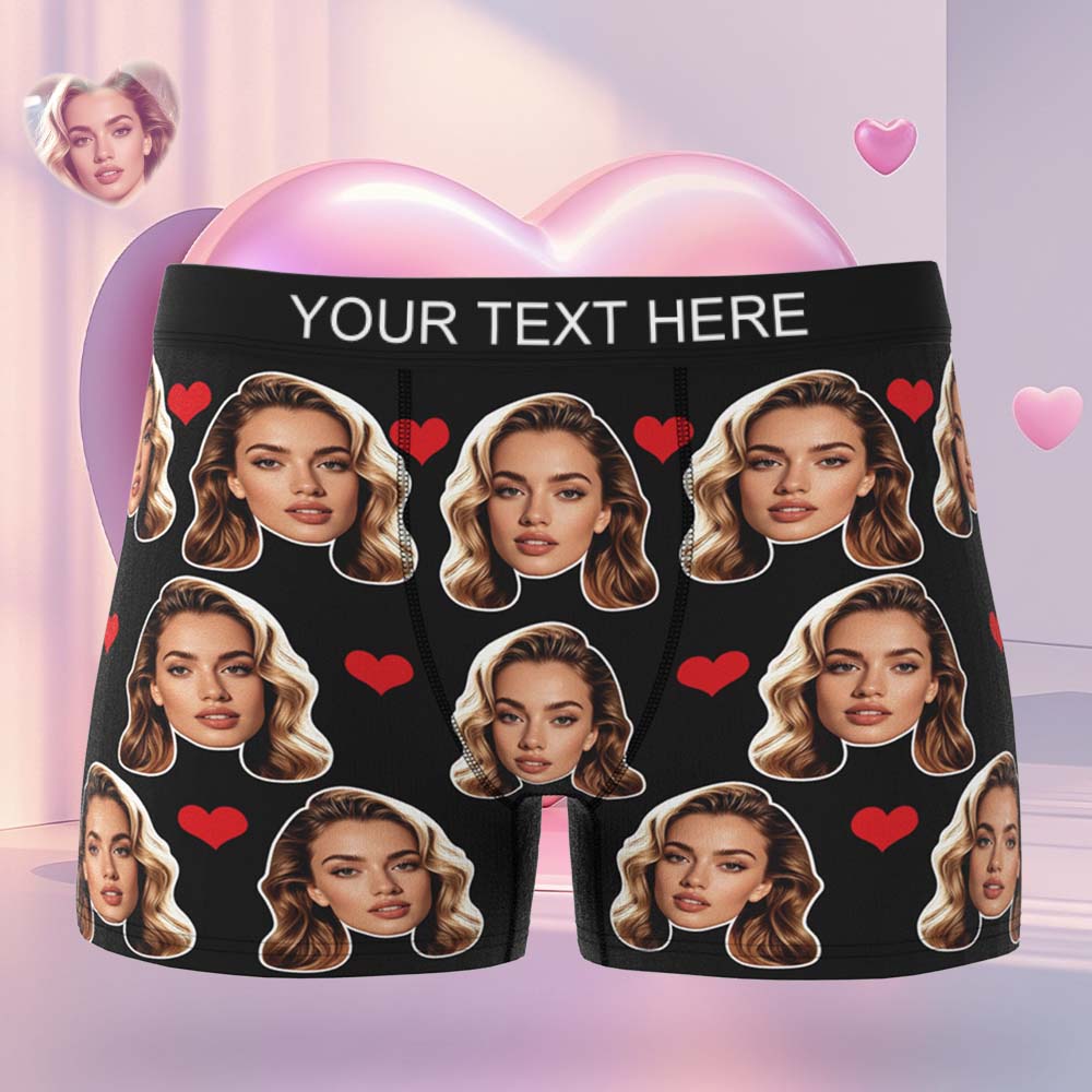 Gift For Men Custom Big Face Heart Boxer Shorts - GiftlabUS