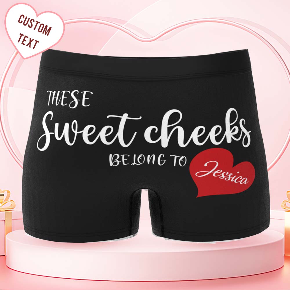 Custom Men's Boxer Shorts These Sweet Cheeks Belong To Personalized Boxer Briefs with Name Valentine's Day Gift - GiftlabUS
