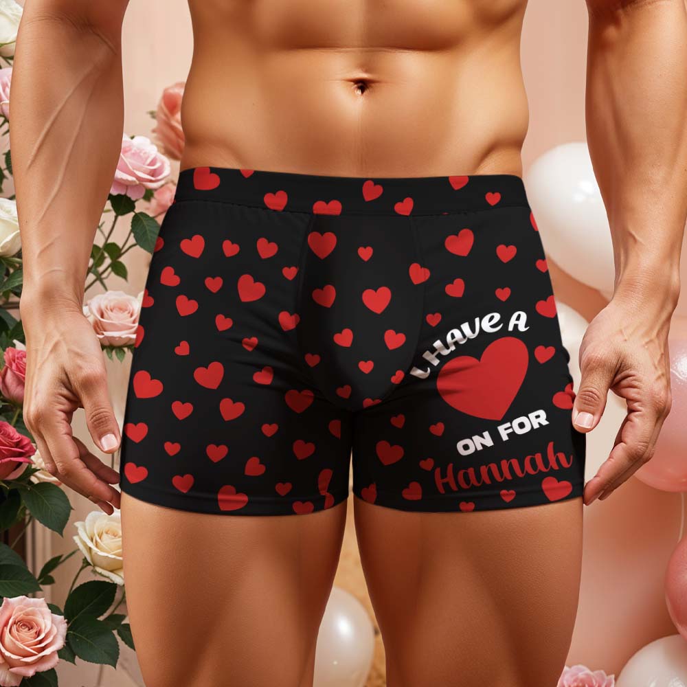 Custom Men's Boxer Shorts Heart On For Personalized Name Valentine's Day Gift - GiftlabUS