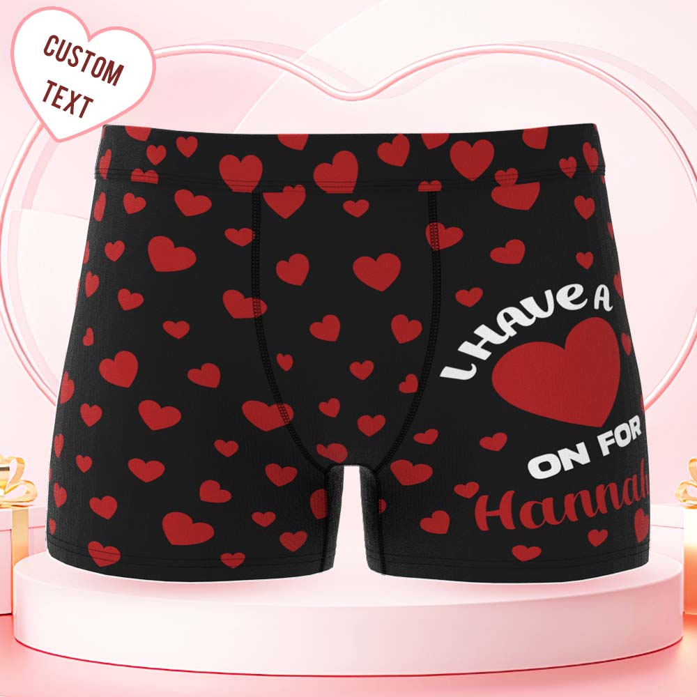 Custom Men's Boxer Shorts Heart On For Personalized Name Valentine's Day Gift - GiftlabUS