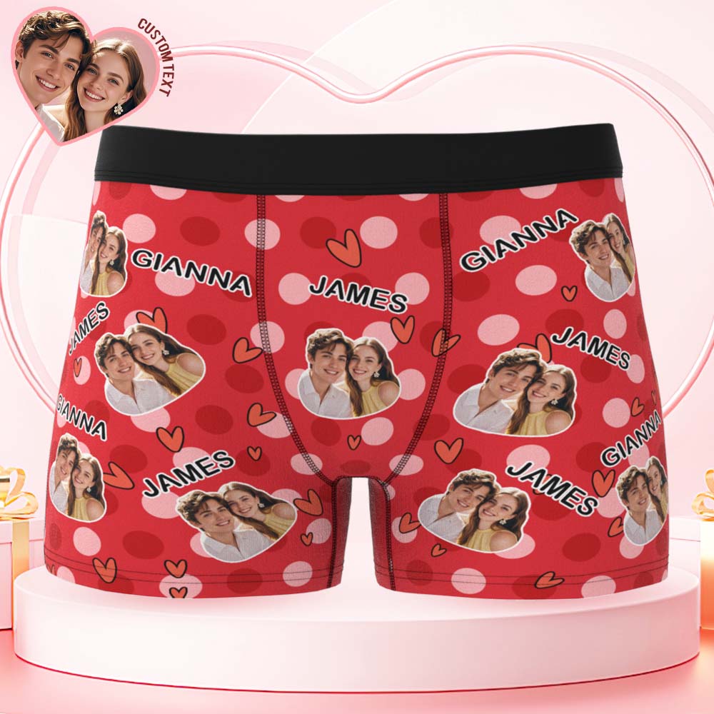Custom Men's Boxer Shorts Personalized Multicolor Heart Dot Photo Brief Boxer with Name Valentine's Day Gift - GiftlabUS